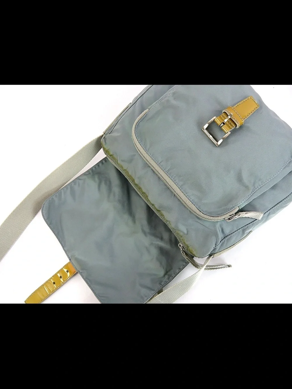 Prada Powder Blue Nylon Messenger Bag with Yellow Strap Accent